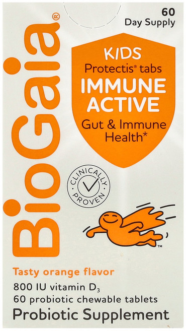 BioGaia 어린이용 L. 루테리 + 비타민D 함유 이윤 액티브 오렌지 프로바이오틱 츄어블 60정 BioGaia (바이오가이아), 1개