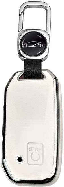 MODACE 기아 자동차키 TPU 소프트젤 보호 케이스 5/7버튼 + 가죽 메탈 키링, 와 금속 카라비너, 5버튼 실버 화이트