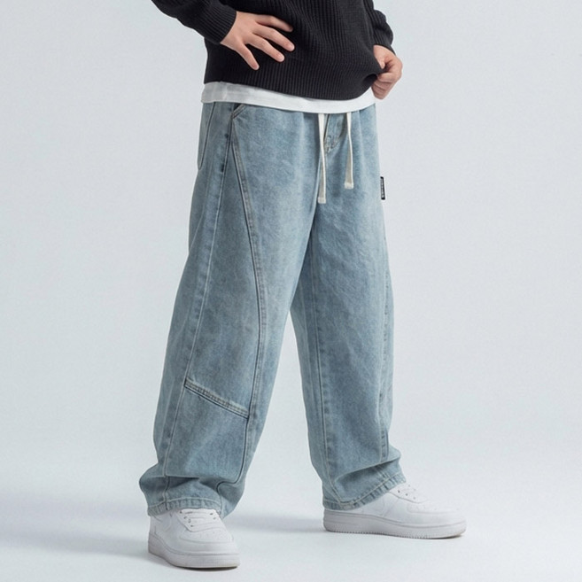 봄 주니어아동 배기핏 라인 워싱 데님팬츠