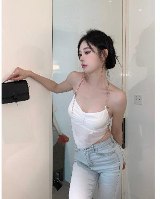 露背吊帶背心 設計感掛脖辣妹性感上衣