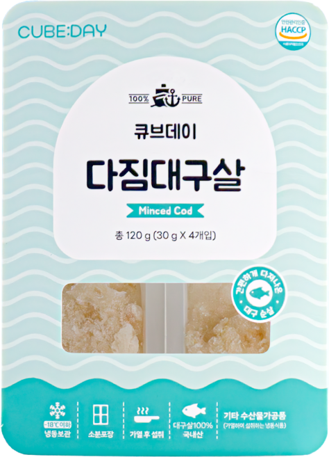 큐브데이 다짐생선 대구살 순살 큐브 해산물 죽 토핑, 1개, 120g