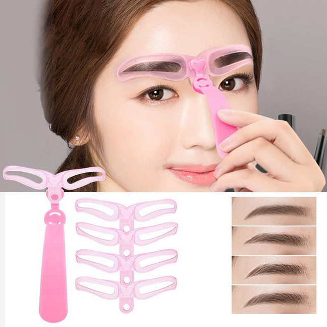 1/2/3set 눈썹 그리기 틀 4종 아치형 일자 갈매기 모양 다듬는법 그리는법 가이드, 핑크 3개, 1개