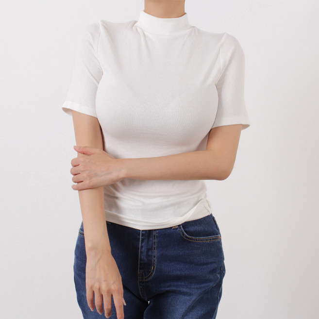 [러브유]여성 데일리 골지티 이너 반목 반팔 티셔츠