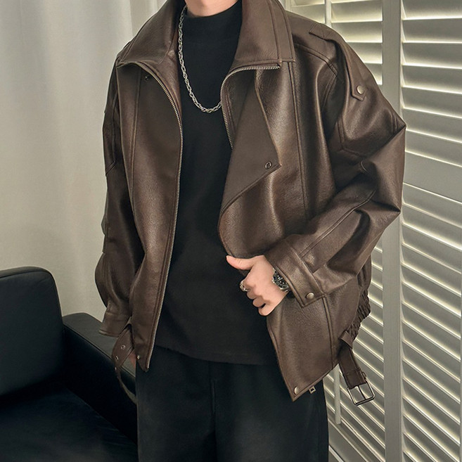 메이리앤 남여공용 가죽자켓 하이퀄리티 오버핏 빅사이즈 라이더 레더 자켓