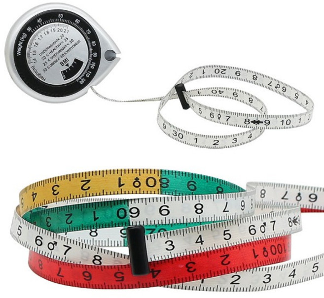 BMI 부드러운 신체 측정 테이프 개폐식 PVC 눈금자 계량기 피트니스 도구 허리 감량 무게추 남녀공용 선, 01 onesize