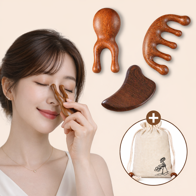 벨루아 피부에 자극없는 천연 원목 나무 괄사 마사지기 3종, 천연원목 괄사 3종, 1세트