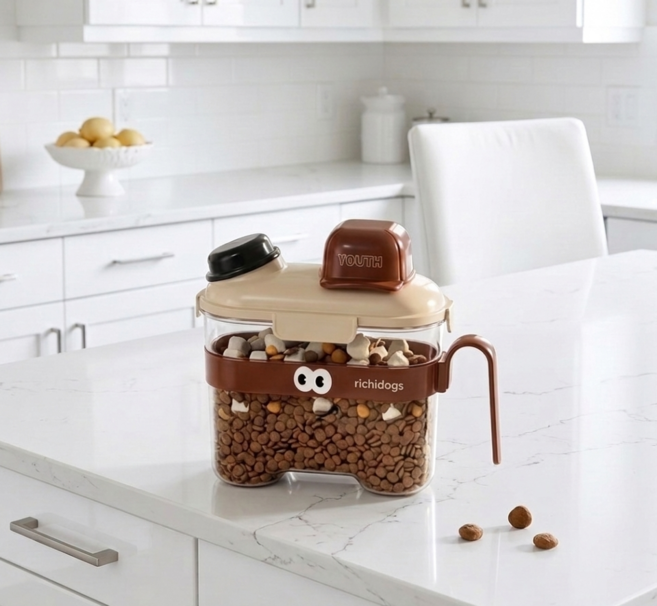 리치독스 사료통 BPA Free 반려동물 다용도 보관통, 1개, 2.8L, 브라운