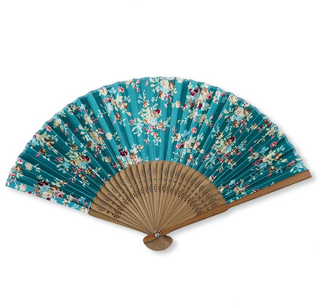 도담 꽃문양 타공 면부채, 비취색, 1개