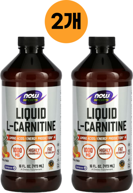 1+1 나우푸드 L-카르니틴 1000mg 액상 473ml(트로피컬 펀치맛), 473ml, 2팩