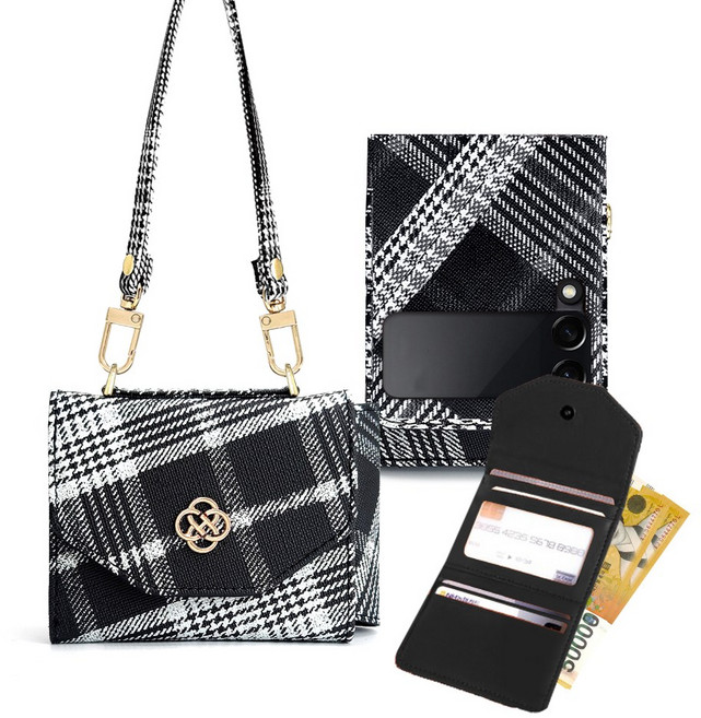 맥스코어 갤럭시 Z플립 체크 패턴 카드 현금 지갑 다이어리 케이스