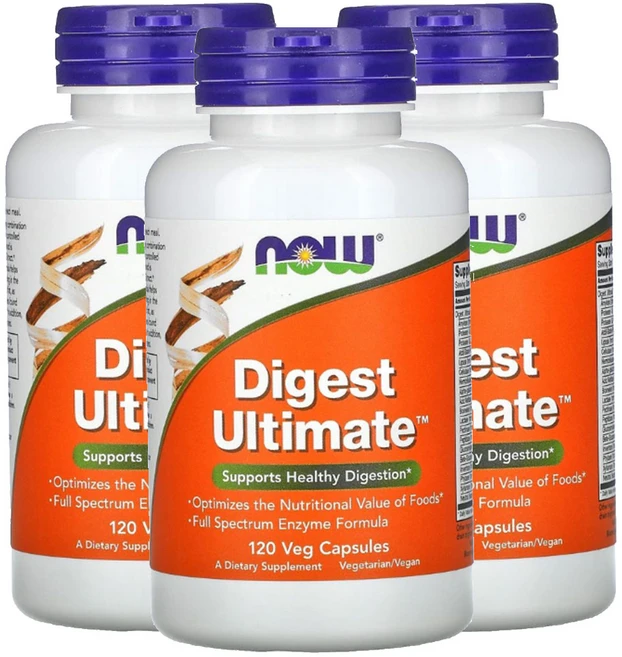 나우푸드 다이제스트 효소 포뮬라 120정 엔자임 유당분해 락타아제 젖당분해 식이섬유분해 효소 리파아제 브로멜라인 NOW Foods Digest Ultimate, 3개 - 쿠팡