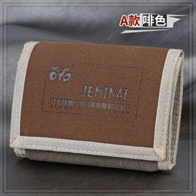 JEMINAL 男士復古帆布短款錢包三折拉鍊零錢包