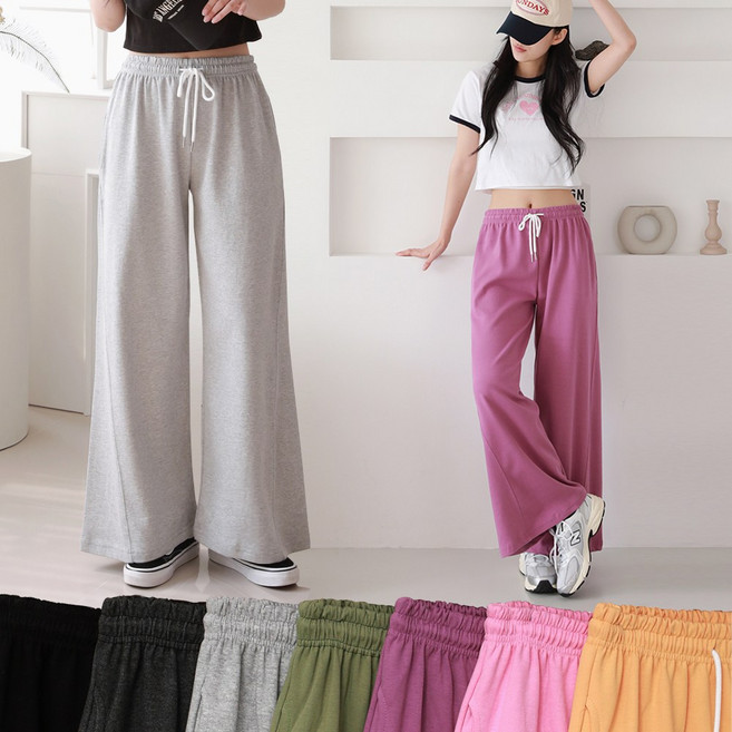 빅빅몰 [3단 기장] 국내생산 [7컬러 FREE XL 2XL] 여성 절개포인트 와이드 트레이닝 팬츠 빅사이즈