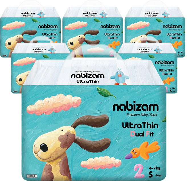 나비잠 기저귀 울트라씬 듀얼핏 밴드 6팩, 소형(S), 264매