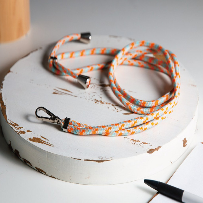 手機背帶長掛繩 側背手機吊繩 粗繩, 米橘藍, 1個