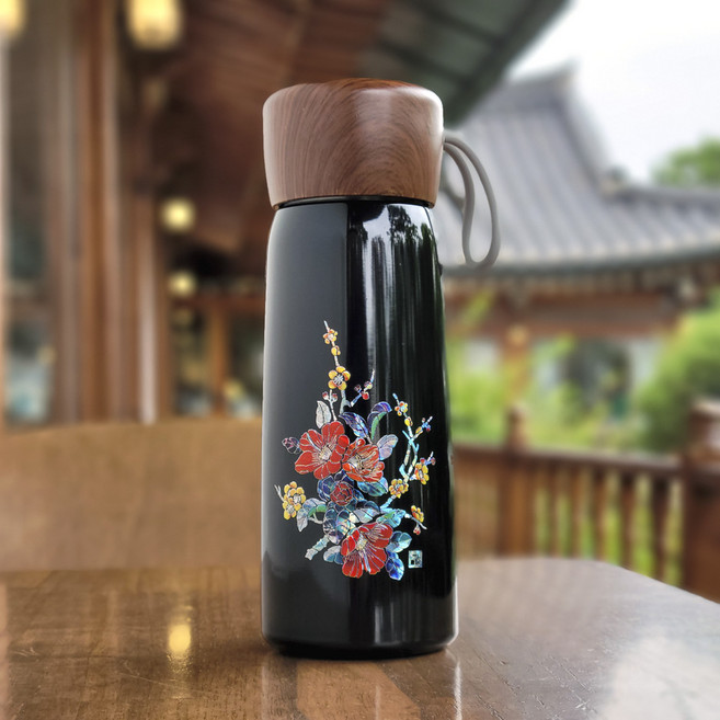 외국인선물 공예품대전수상 두리가온 자개전사 호작도 텀블러, 1개, 동백, 400ml