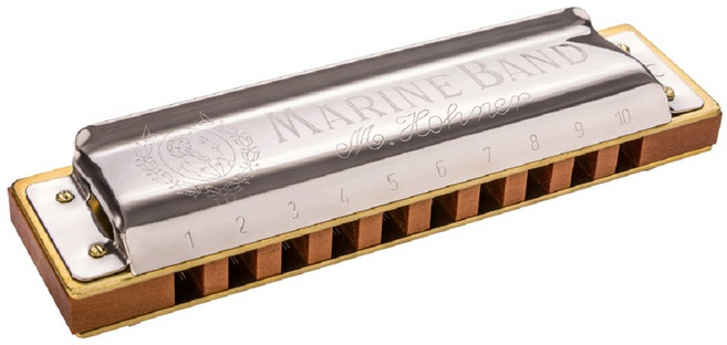 HOHNER 호너 하모니카 마린밴드1896 클래식 10홀 C G A Bb E D F키 블루스 다이아토닉 하모니카, 1개, 실버, M1896056X, E-Key