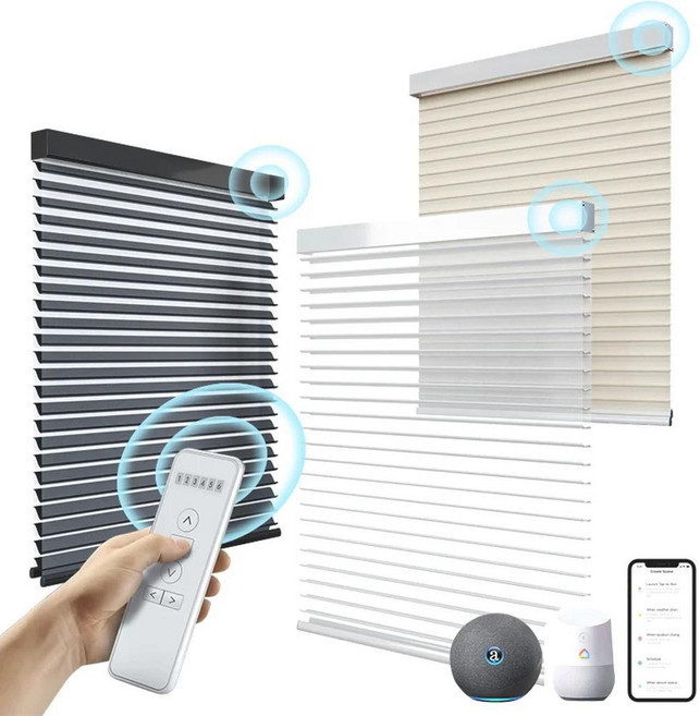 스마트 와이파이 전동 샹그릴라 프린트 슬랫 커튼 블라인드 셔터 자동 롤러 셰이드 내장형, 30 W x 48 L, 4. Grey / A. 30 W x 48 L
