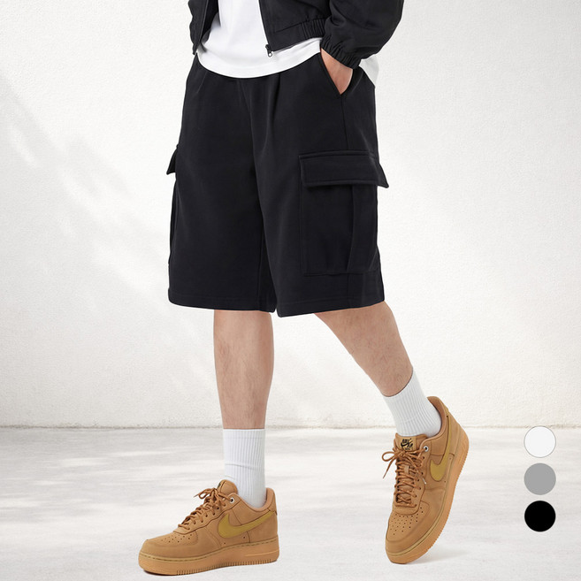 남자 트레이닝 카고 반바지 와이드 밴딩 버뮤다