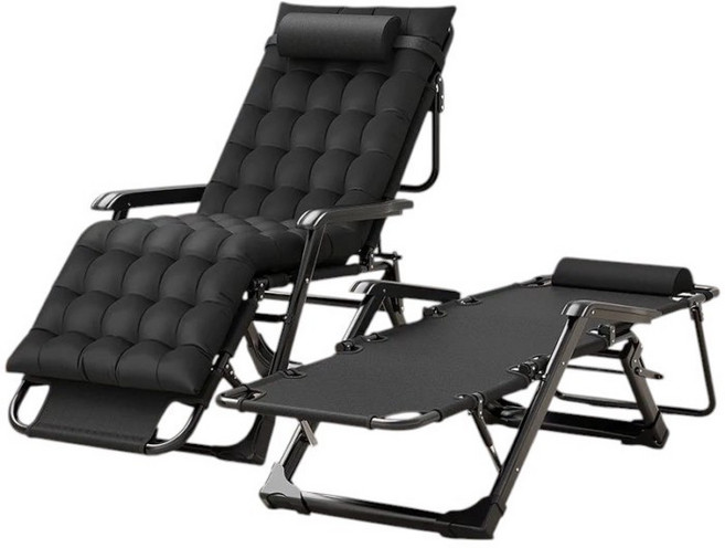 折疊躺椅 附頭枕 雙方管, 加購坐躺兩用椅適用【棉墊黑色】