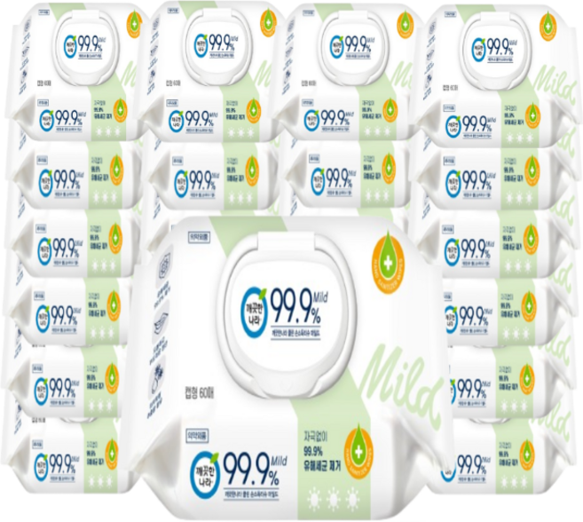 깨끗한나라 99.9% 클린 손소독 마일드 물티슈 캡 60매 24개