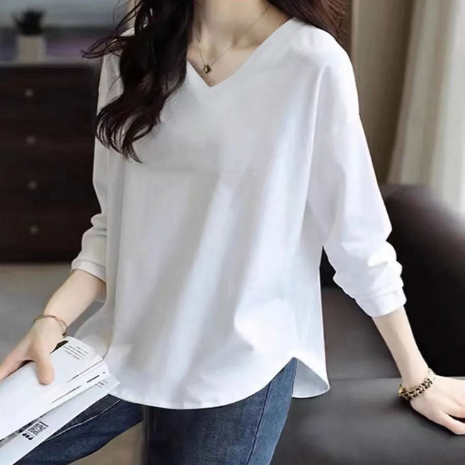 ST-4440 심플 브이넥 긴팔 티셔츠