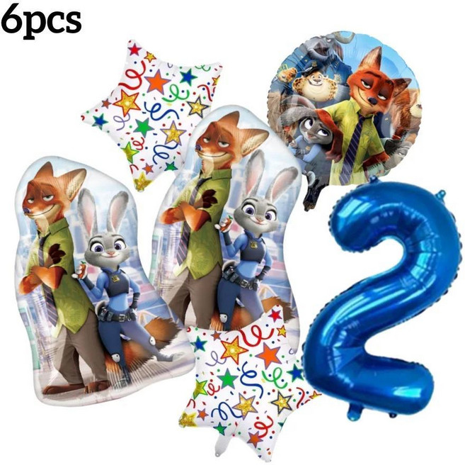 주토피아 호일 풍선 애니메이션 영화 닉 주디 토끼 생일 파티 장식 샤워 장식품 선물, 1개, 색상: 2. pack-2