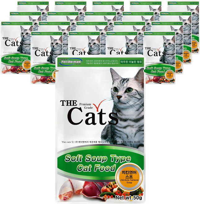 더캣츠 고양이 스프 파우치 간식, 혼합맛(치킨/연어), 50g, 20개
