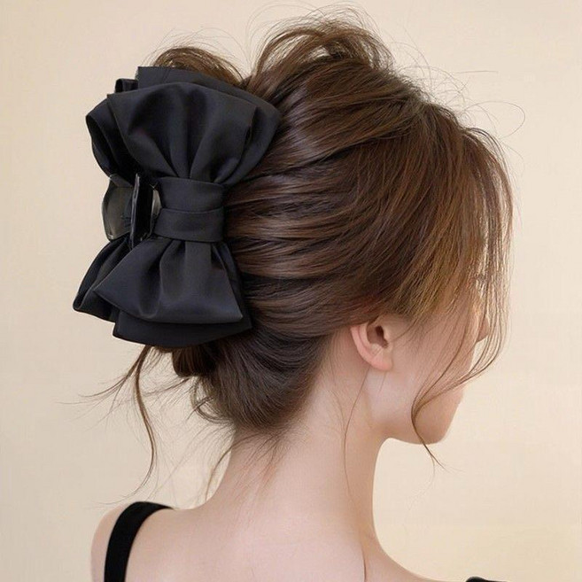 왕리본 대형 올림머리 쉬폰 레이스 헤어 집게핀