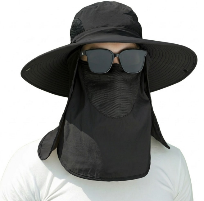 마운틴가드 그늘막모자 자외선차단 탈부착 햇빛가리개 대두 와이드챙 낚시모자 벙거지, 블랙