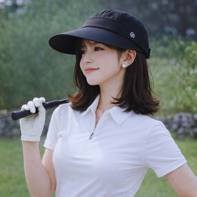 모노위브 여성 골프 와이드 썬캡 UV차단 얼굴가림 모자, 1개, 블랙