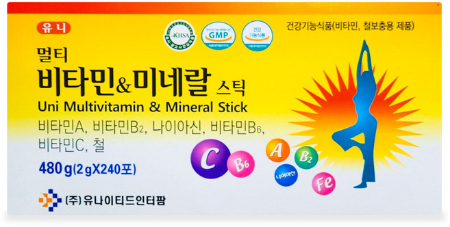 유니 멀티비타민 & 미네랄 스틱 - 총 240포 하루 2번 한번에 1포씩, 240개, 2g