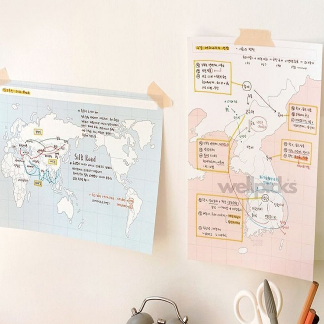 웰픽스 지도 메모패드 50매, 한국지도