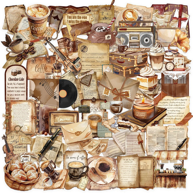 데일리펀 투명 PET 다꾸 핸드폰 노트북 꽃 플라워 소품 다이어리 꾸미기 스티커 diy 만들기재료, 50매, 빈티지 편지