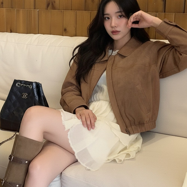 카라넥 베이직 스웨이드 자켓 여성 집업 숏자켓