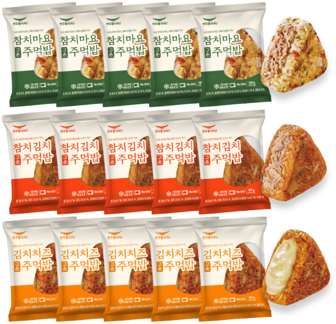 한우물 주먹밥 인기3종 x 5개씩 총 참치마요 참치김치 김치치즈 코스트코 간편식품 삼각김밥, 1개