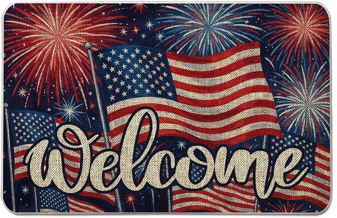 GAGEC 4th of July Patriotic Door Mat Welcome Memorial Day Doormat Independence Entrance Rug Farmho, GAGEC 4th of July Patriotic Do