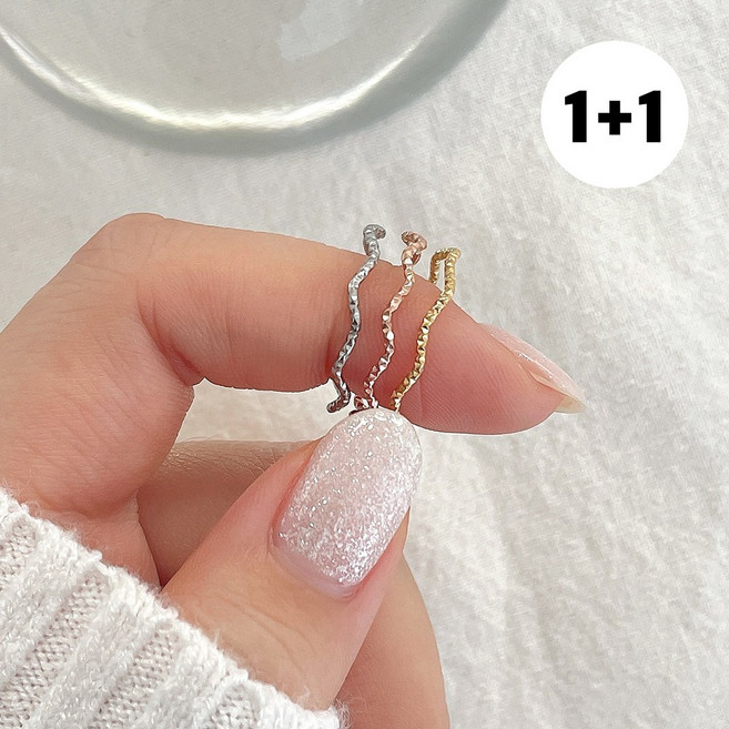 [1+1] 써지컬스틸 1mm 웨이브 물결 레이어드 실반지 (3color)
