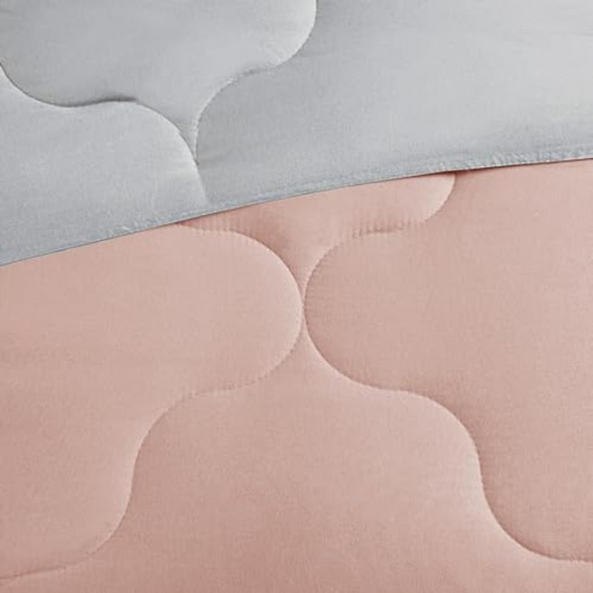 Comfort Spaces Vixie 양면 거위 털 얼터너티브 이불 미니 세트, 코랄/라이트 그레이