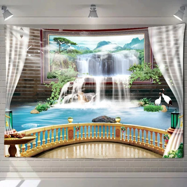 만다라 패턴 모조 창 숲 풍경 그림 태피스트리 벽 매달려 보헤미안 스타일 환각 홈 장식, 85x75cm, 5