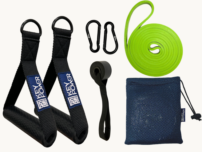 氣魄KEYPOWER 台灣製 高彈力阻力帶 彈力繩 居家健身 阻力訓練 輕量組Plus, 1個, 輕量組Plus(15kg+握把組), 防滑紋理