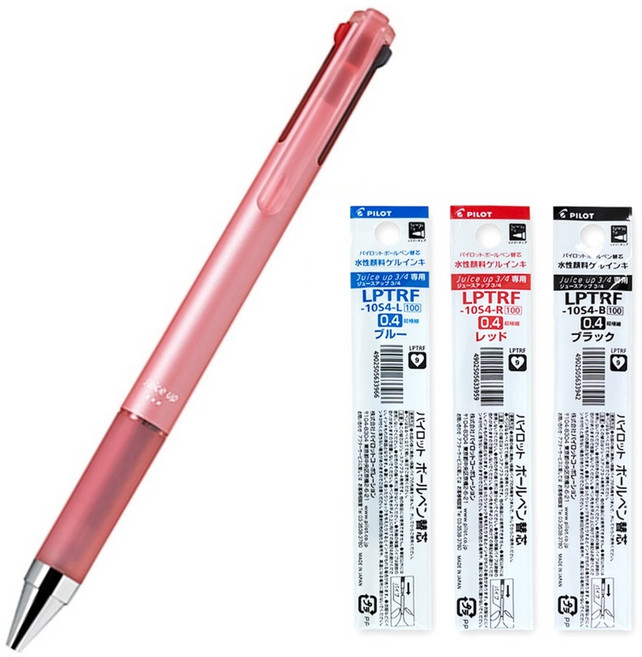 파이롯트 쥬스업 3색 볼펜 리필 묶음 세트, 3색 코랄 1개+리필 3개(흑1청1적1)