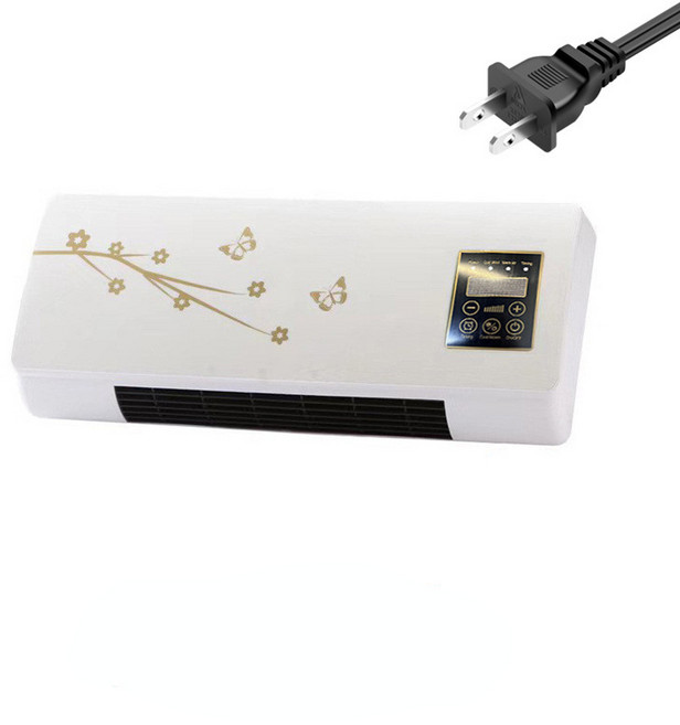 110V 強風壁掛式遙控暖風機 家用移動冷暖兩用取暖器, 冷暖兩用(柔風款)美規110V 金色花紋美規:一台