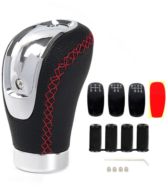 트럭 모터홈에 적합한 SUV 기어 시프터 노브 PU 가죽 5단 수동 시프터 레버 차량 변속기 핸들, Red