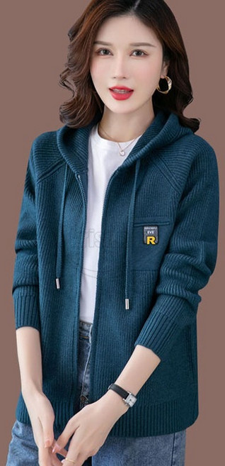 Krismile 베이직 후드 니트 카디건 패션 루즈핏 집업 니트 자켓 30대 40대 여성 봄가을 통근 탑