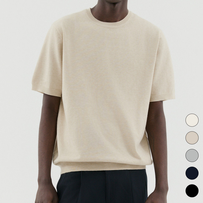 트래드클럽 베리 베이직 사계절 라운드 반팔 니트 (5컬러 M~5XL)