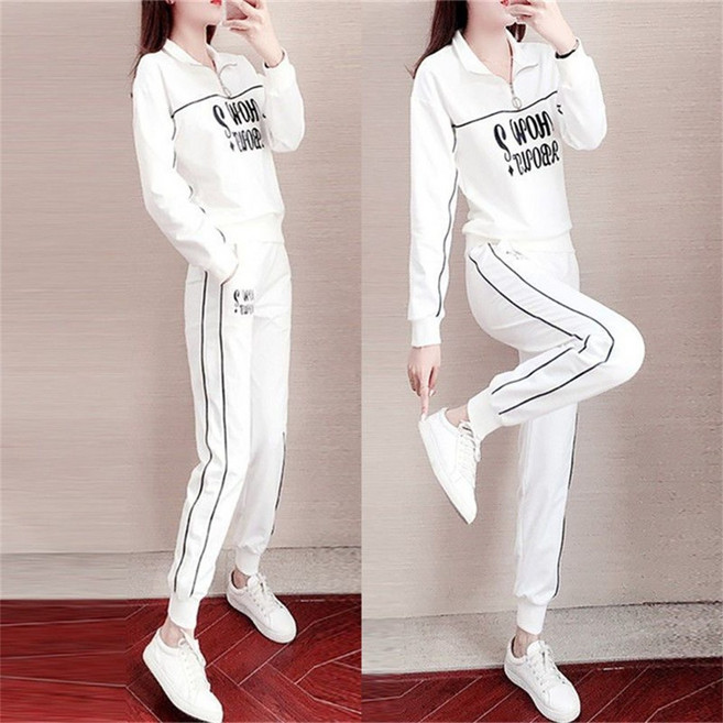 TKX 여성용 가을 겨울 운동복 세트 캐주얼 트레이닝복 후드 스웨트 셔츠와 바지 편안한 코튼 KC81