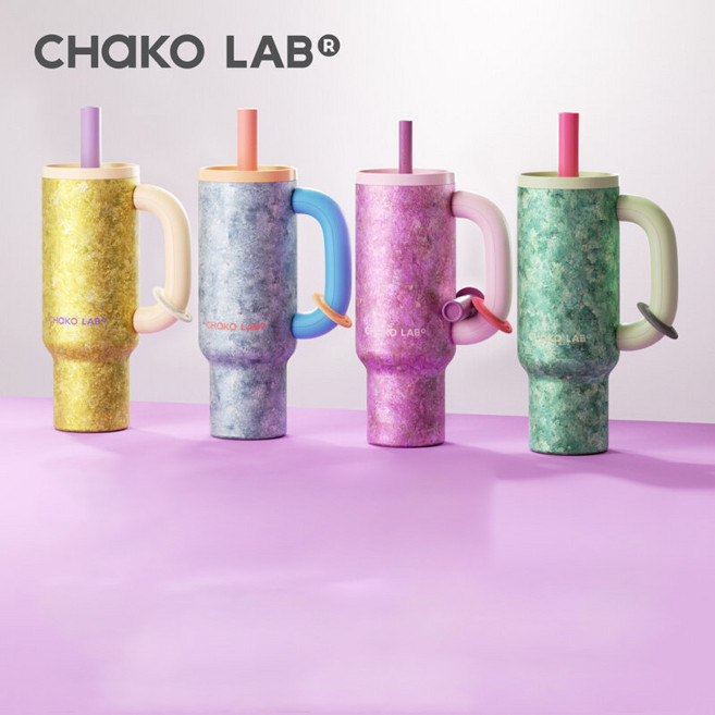 CHAKO LAB 차코랩 티타늄 대용량 빨대 보온 텀블러 프리미엄 선물용 티타늄 컵, 복숭아 핑크