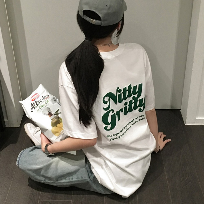 티데일리 남녀공용 니티그리티 프린팅 오버핏 20수 라운드 반팔 티셔츠