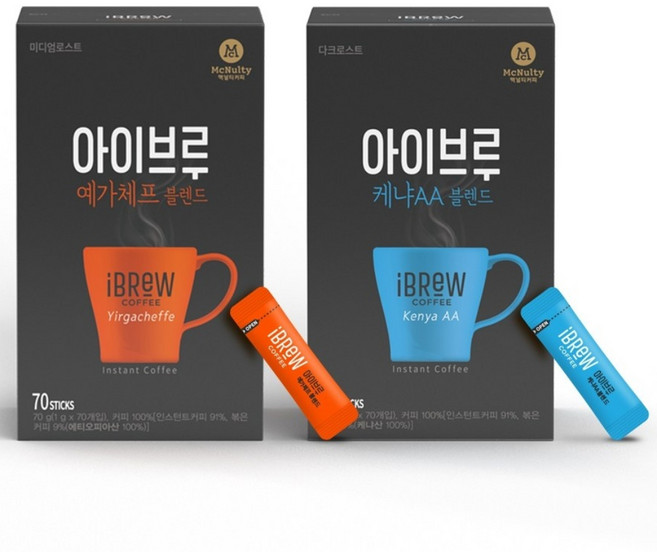 맥널티 아이브루 아메리카노 블랙커피 케냐AA 블렌드+예가체프 블렌드 70T+70T (총 140T), 70개입, 70g